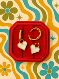 10mm Gold Huggies & White Heart Charms - Cherry On Top Jewelry Co.