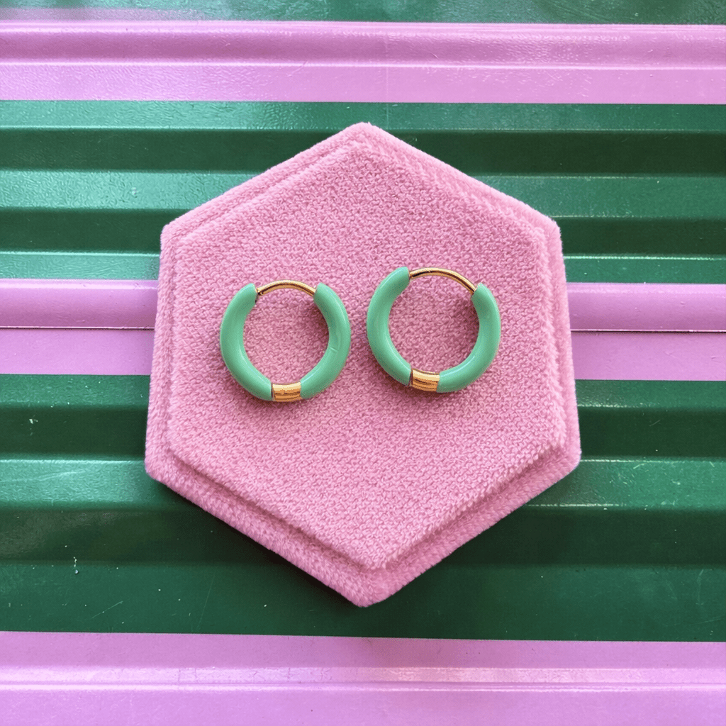 10mm Green Enamel Dipped Huggies - Cherry On Top Jewelry Co.