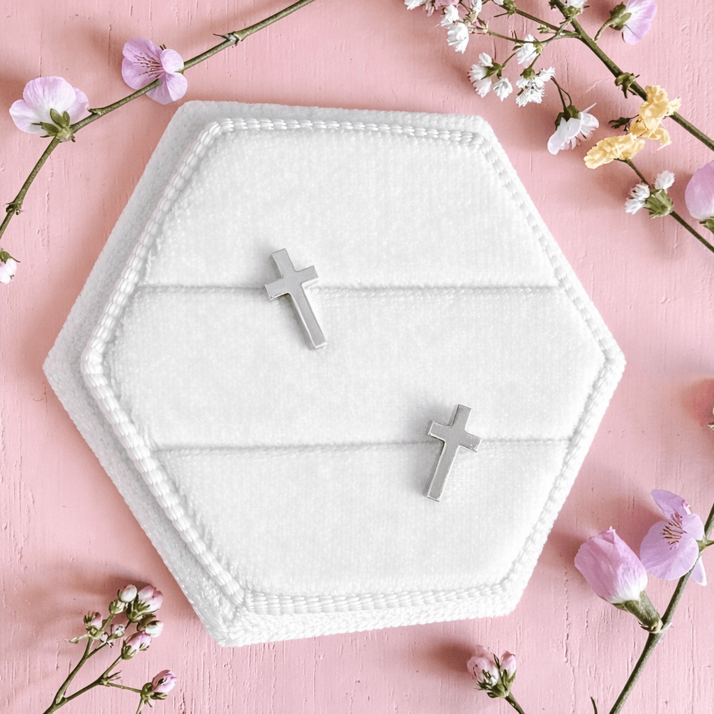 10mm Silver Cross Screwbacks - Cherry On Top Jewelry Co.