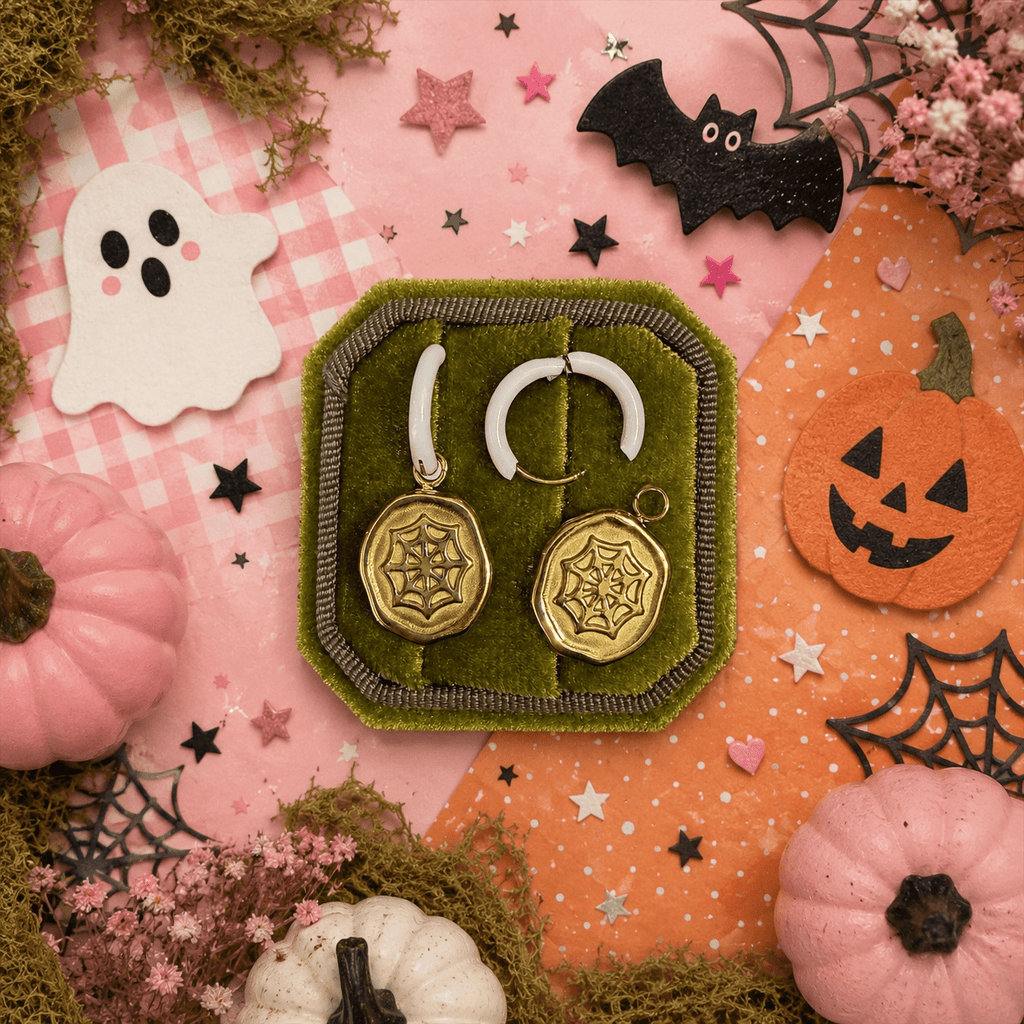 10mm White Huggies & Enchanted Web Charms - Cherry On Top Jewelry Co.