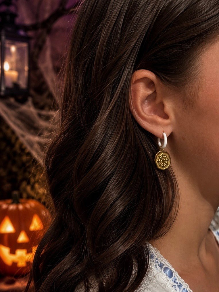 10mm White Huggies & Enchanted Web Charms - Cherry On Top Jewelry Co.