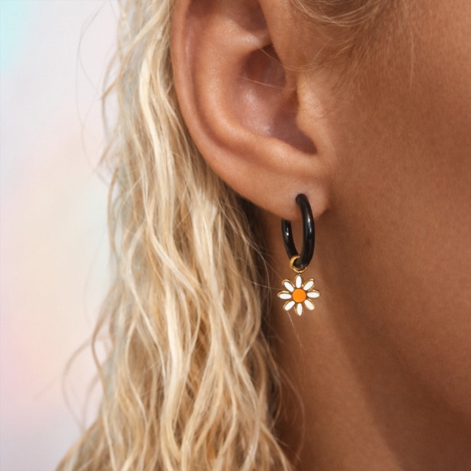 12mm Black Huggies & Daisy Charms - Cherry On Top Jewelry Co.