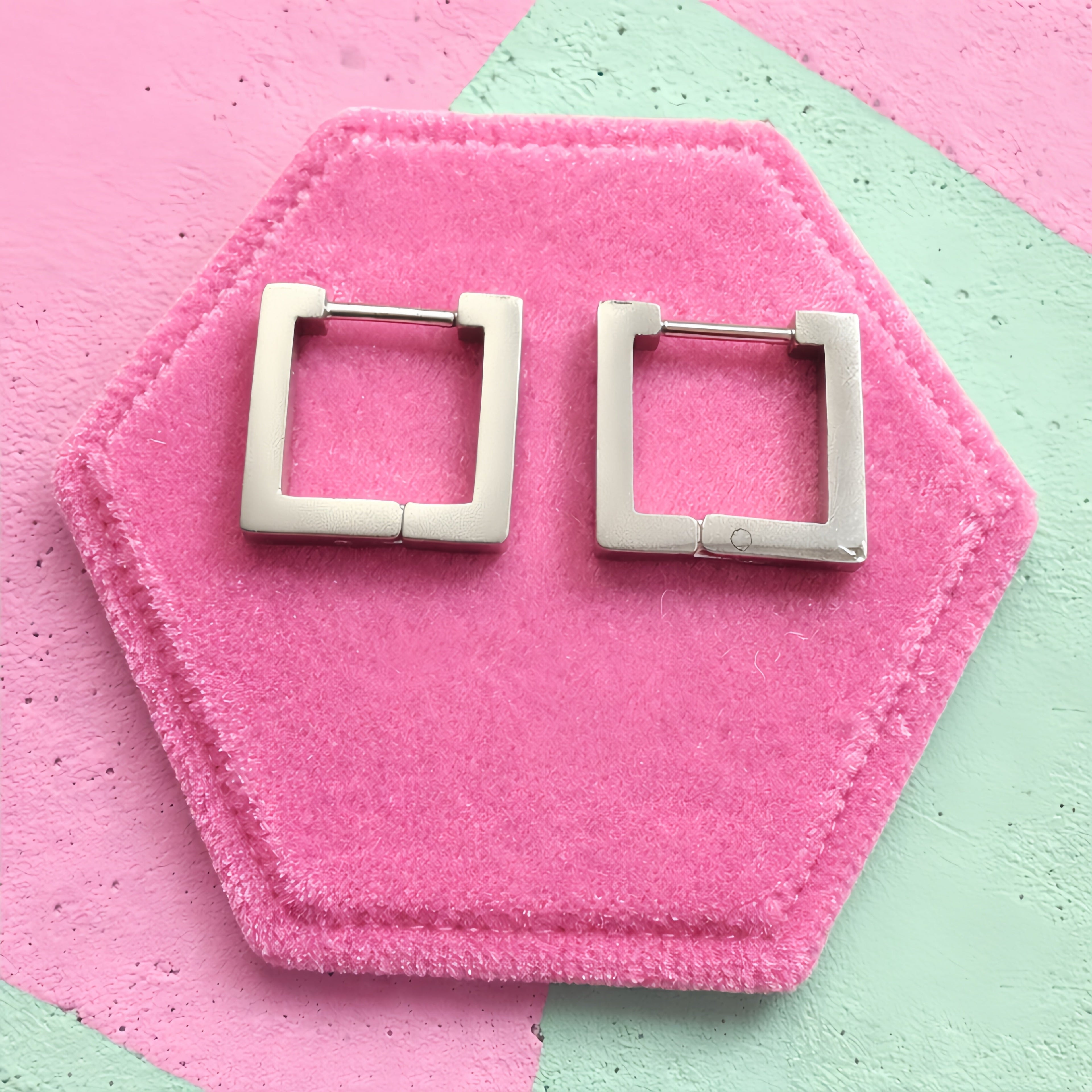 14mm Silver Square Huggies - Cherry On Top Jewelry Co.