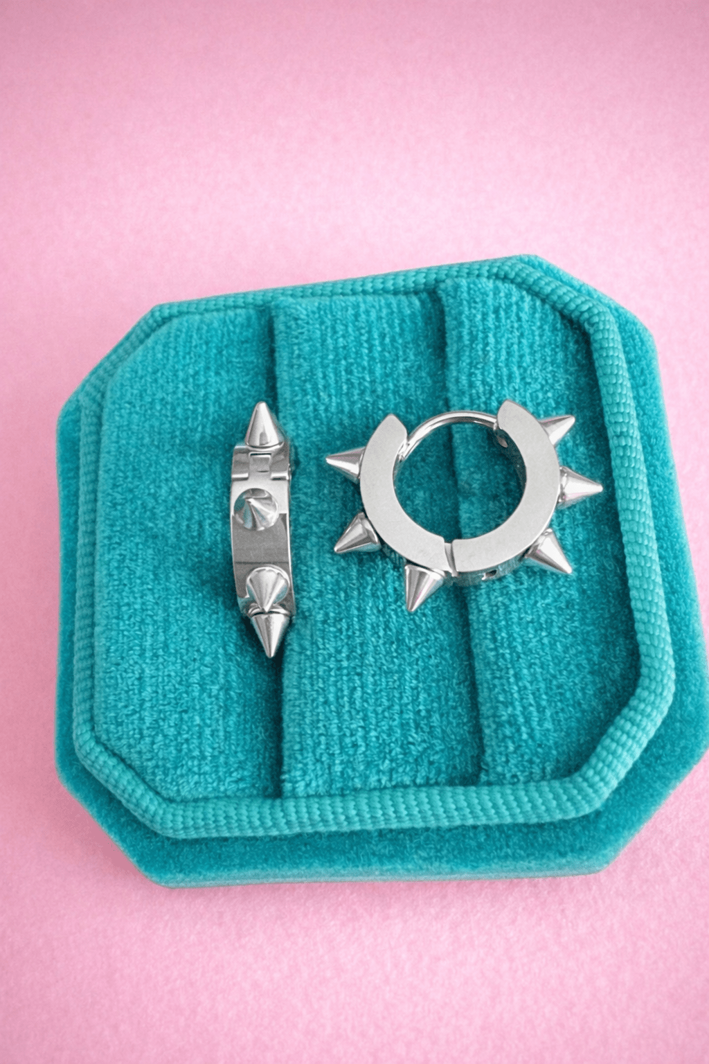 15mm Punk Spiked Silver Huggies - Cherry On Top Jewelry Co.