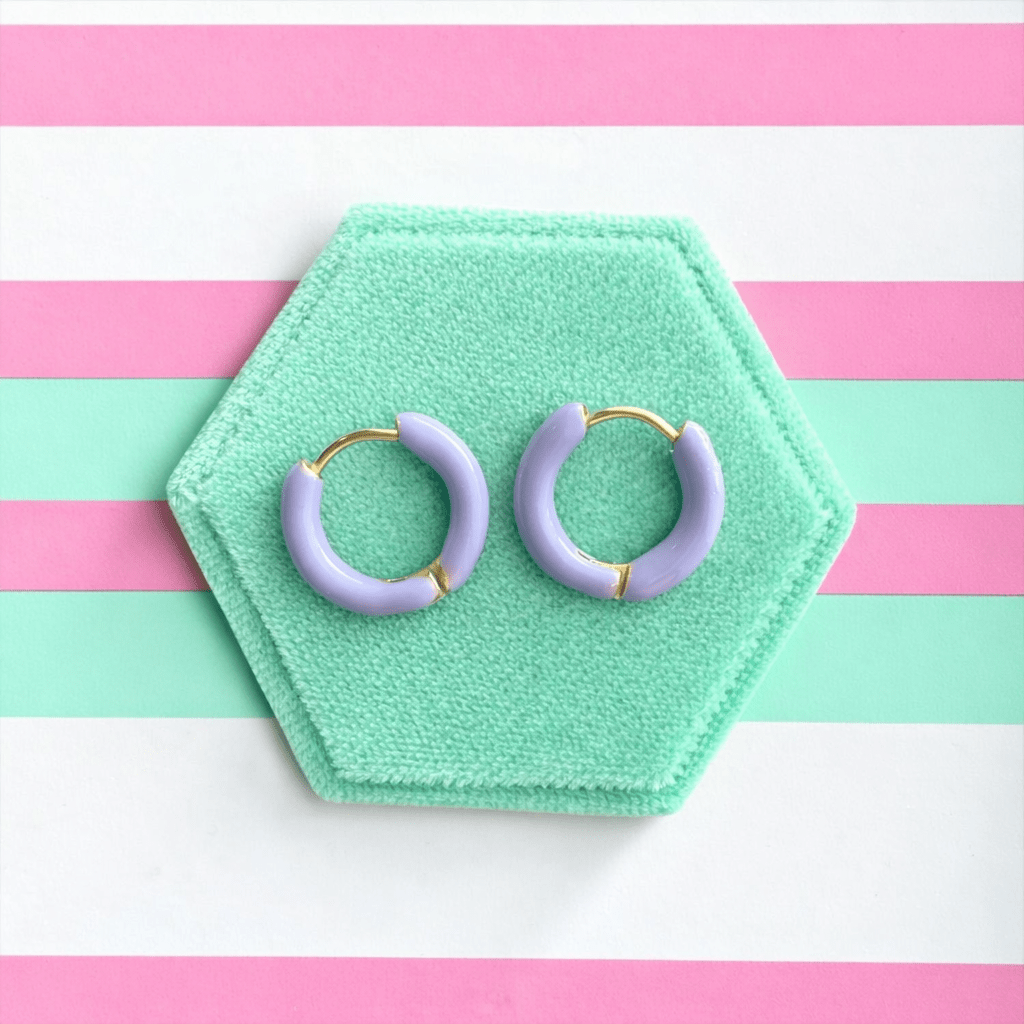 15mm Purple Enamel Dipped Huggies - Cherry On Top Jewelry Co.