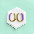 20.7mm U Shaped Gold and Purple Enamel Dipped Huggies - Cherry On Top Jewelry Co.