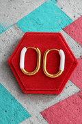 20.7mm U Shaped Gold and White enamel dipped Huggies - Cherry On Top Jewelry Co.