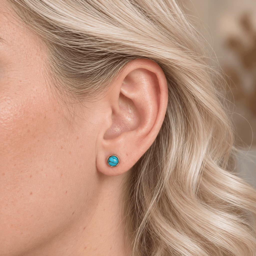 6mm Circle Gold & Turquoise Screwbacks - Cherry On Top Jewelry Co.
