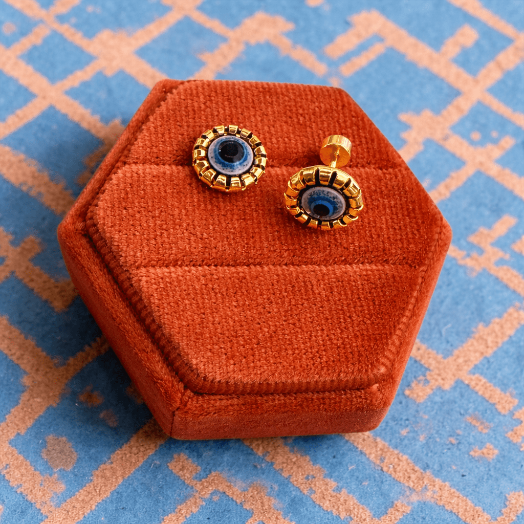 9.5mm Gold Evil Eye Screwbacks - Cherry On Top Jewelry Co.