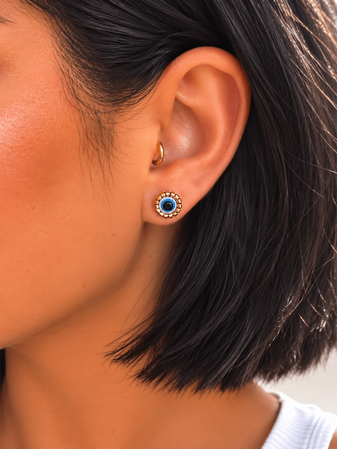 9.5mm Gold Evil Eye Screwbacks - Cherry On Top Jewelry Co.