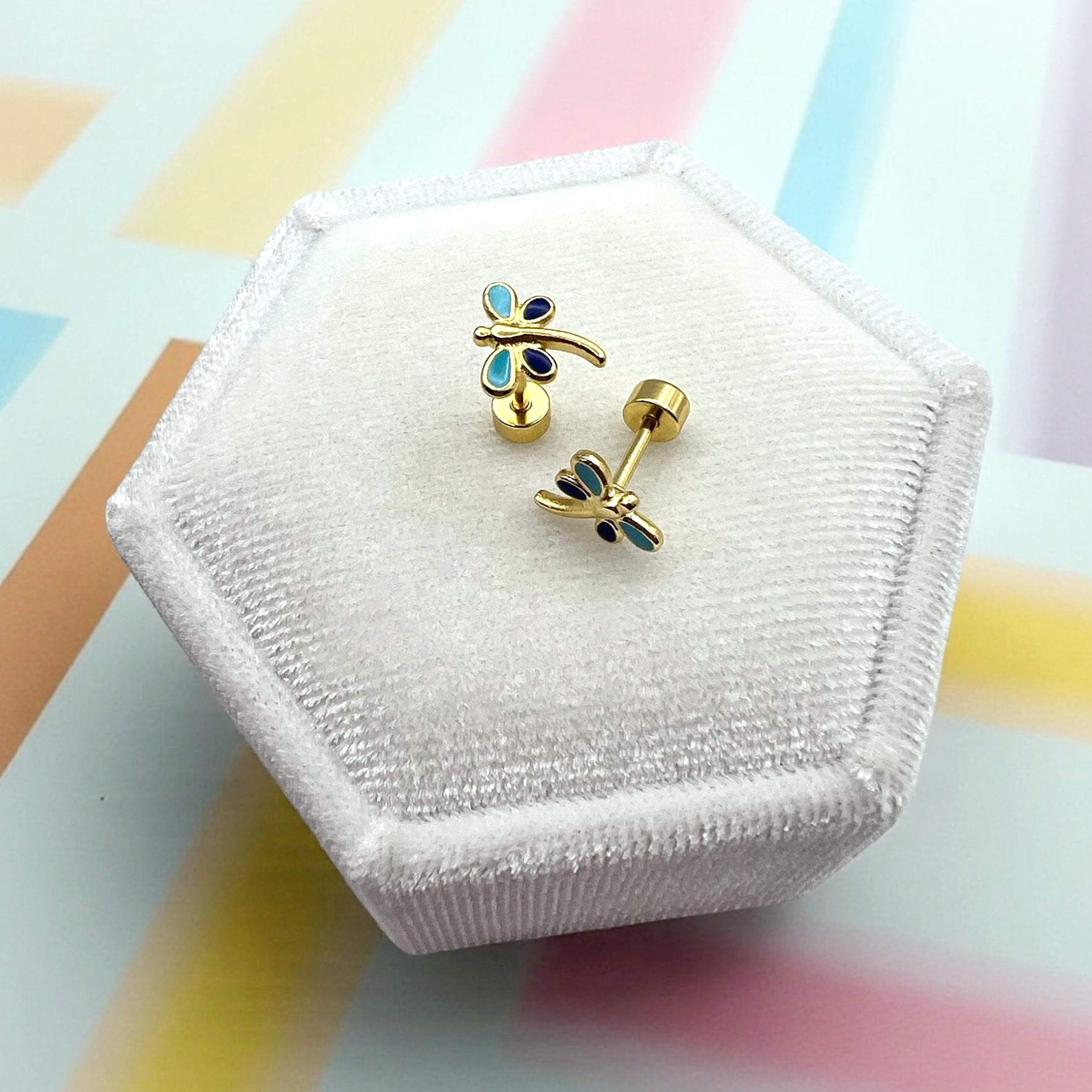 Light and Dark Blue Dragonfly Screwbacks