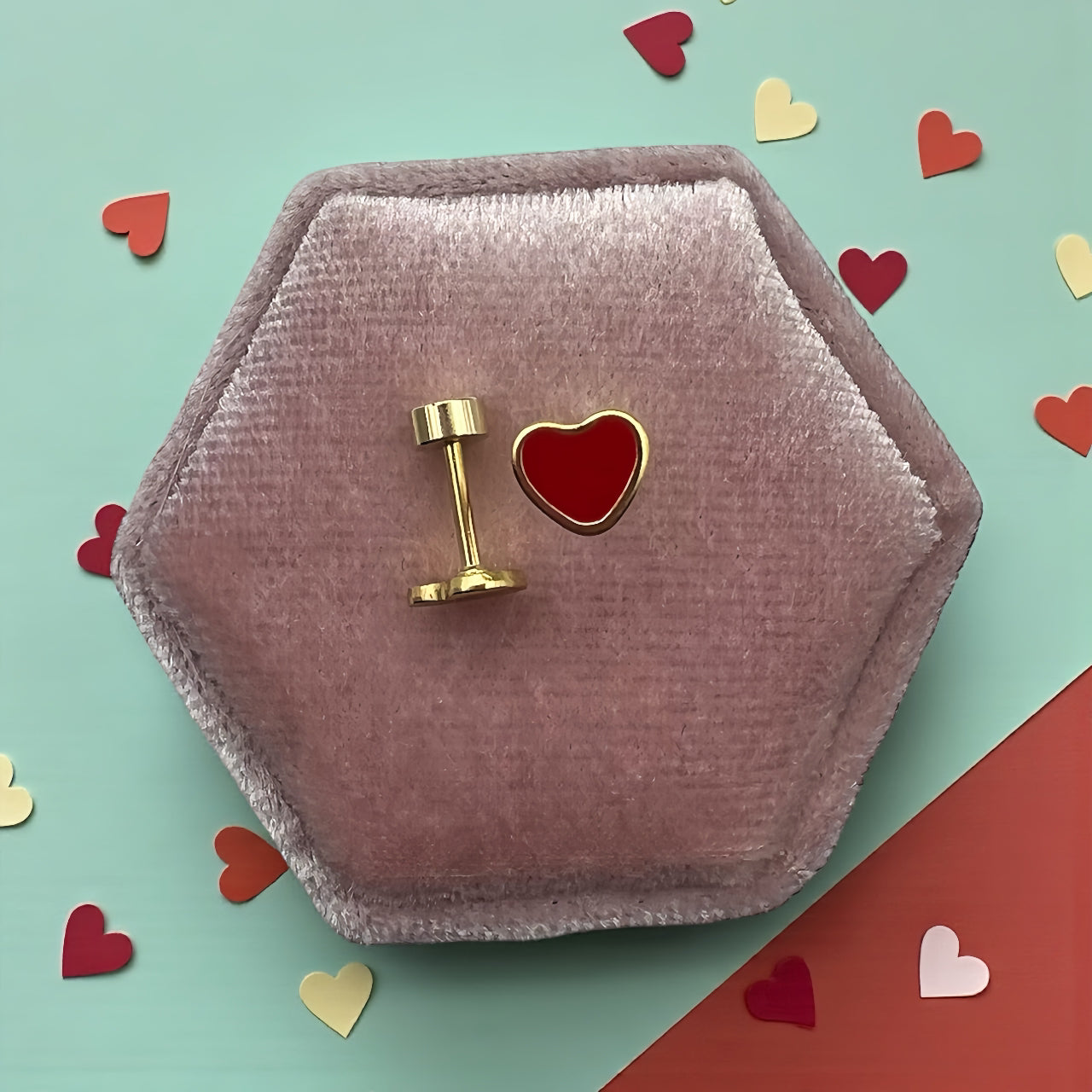 Gold Red Heart Screwbacks