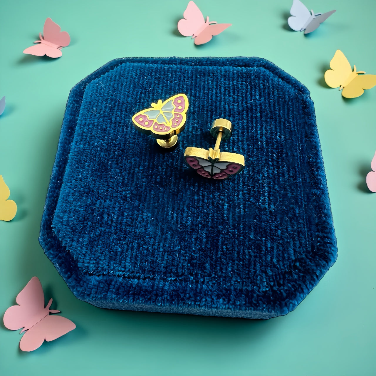 Mauve/Blue Butterfly Screwbacks