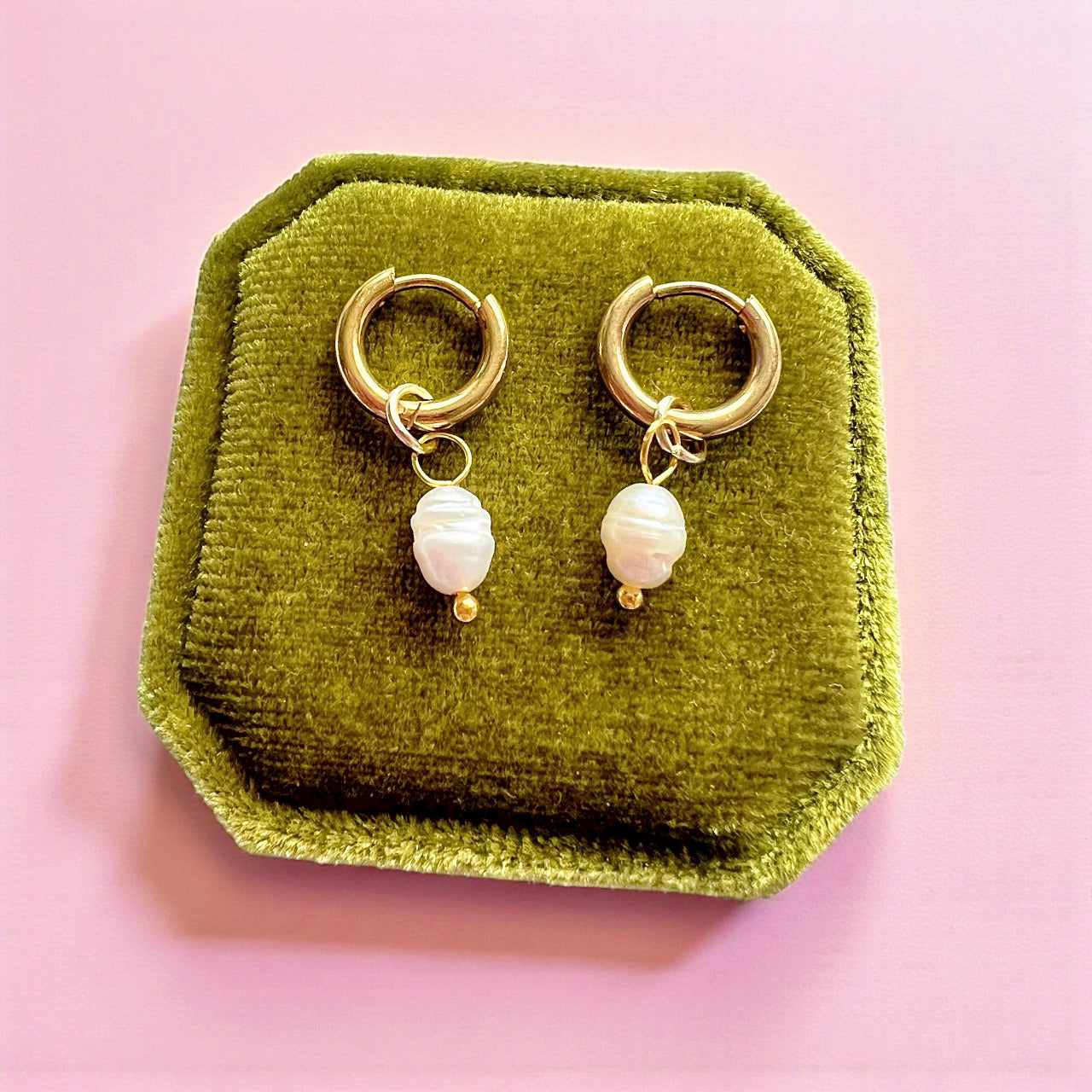 Gold Fresh Water Pearl Charms with Gold Huggies