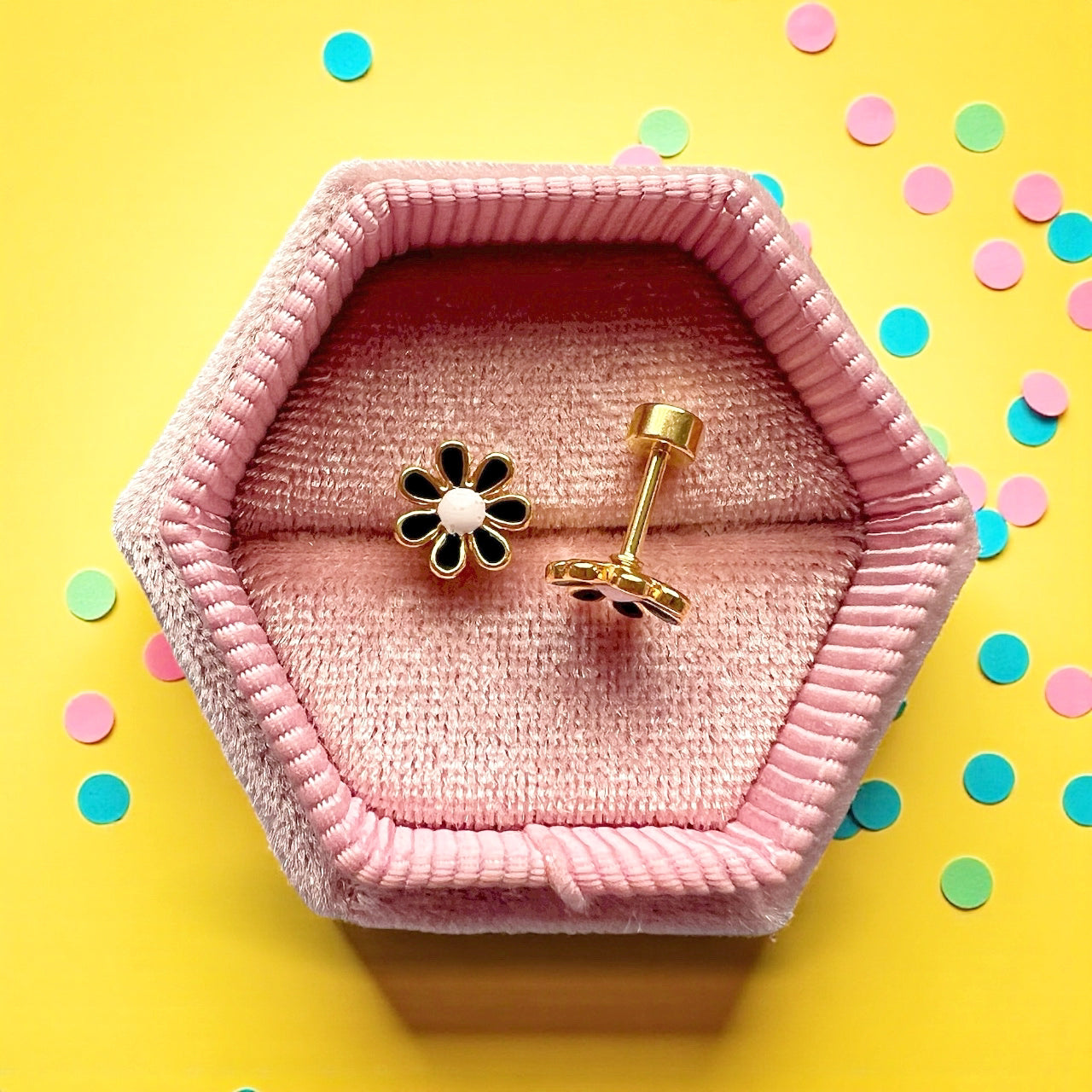 Gold and Black Flower Screwbacks