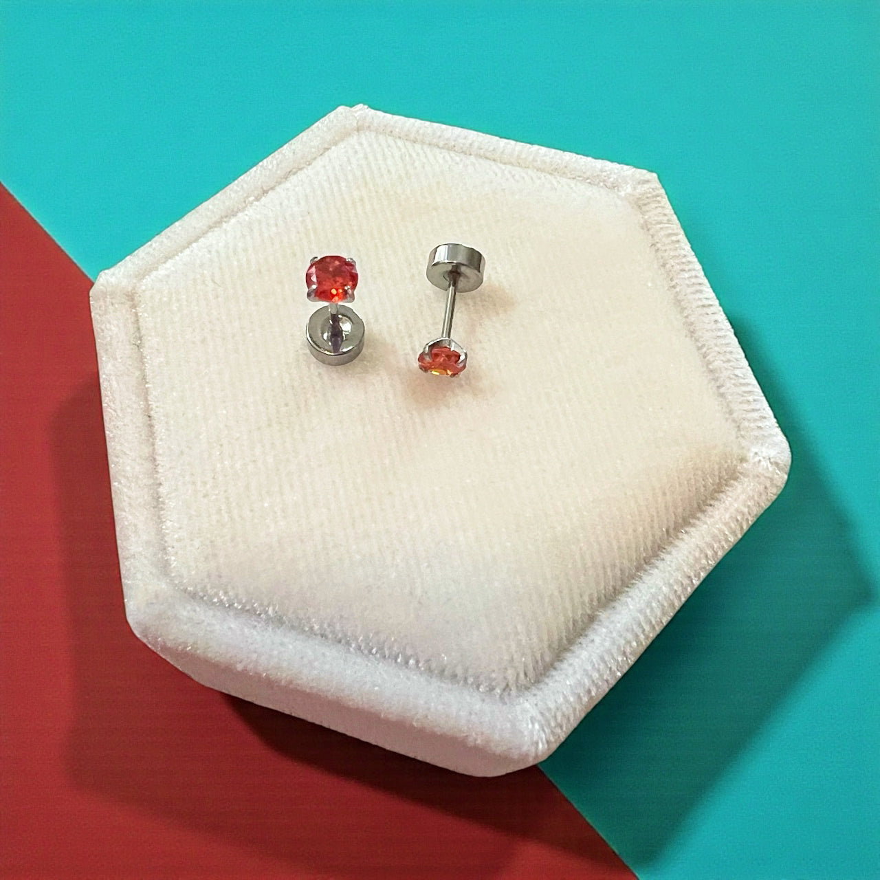 4mm Silver & Red Diamond Screwbacks