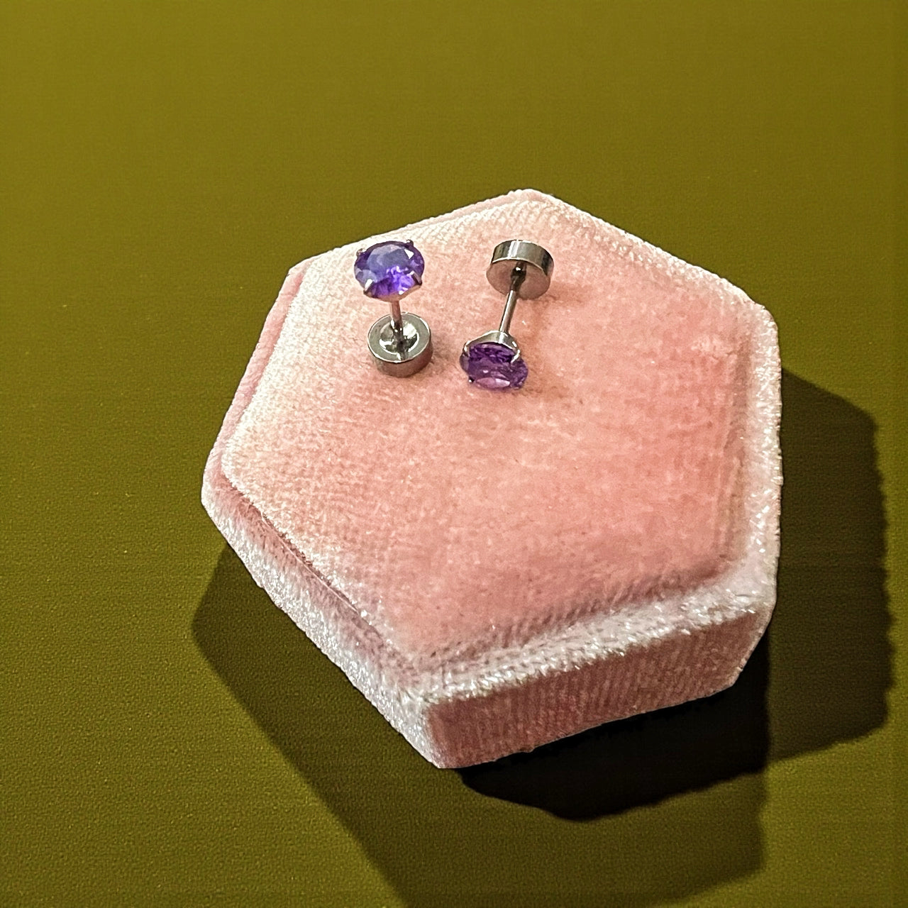 6mm Silver & Purple Diamond Screwbacks