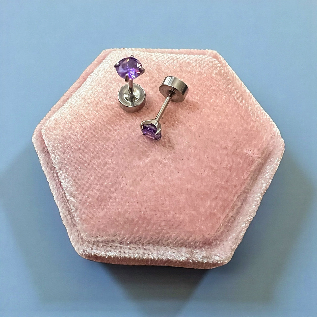 4mm Silver & Purple Diamond Screwbacks