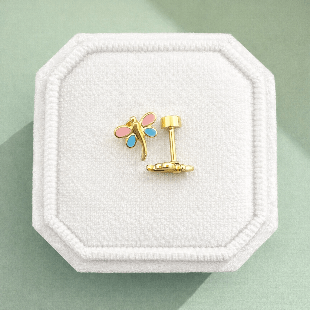 Blue and Pink Dragonfly Screwbacks - Cherry On Top Jewelry Co.