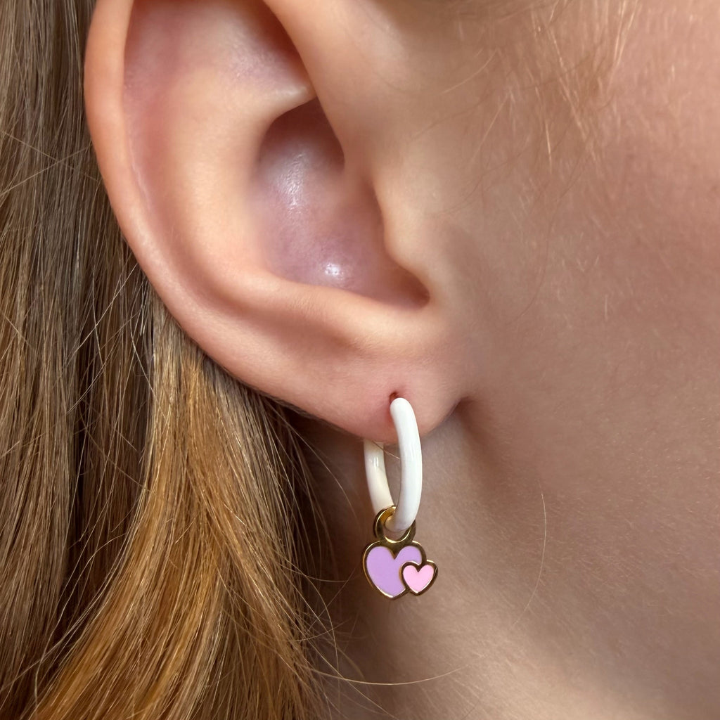 Double Heart Charms & White Huggies - Cherry On Top Jewelry Co.