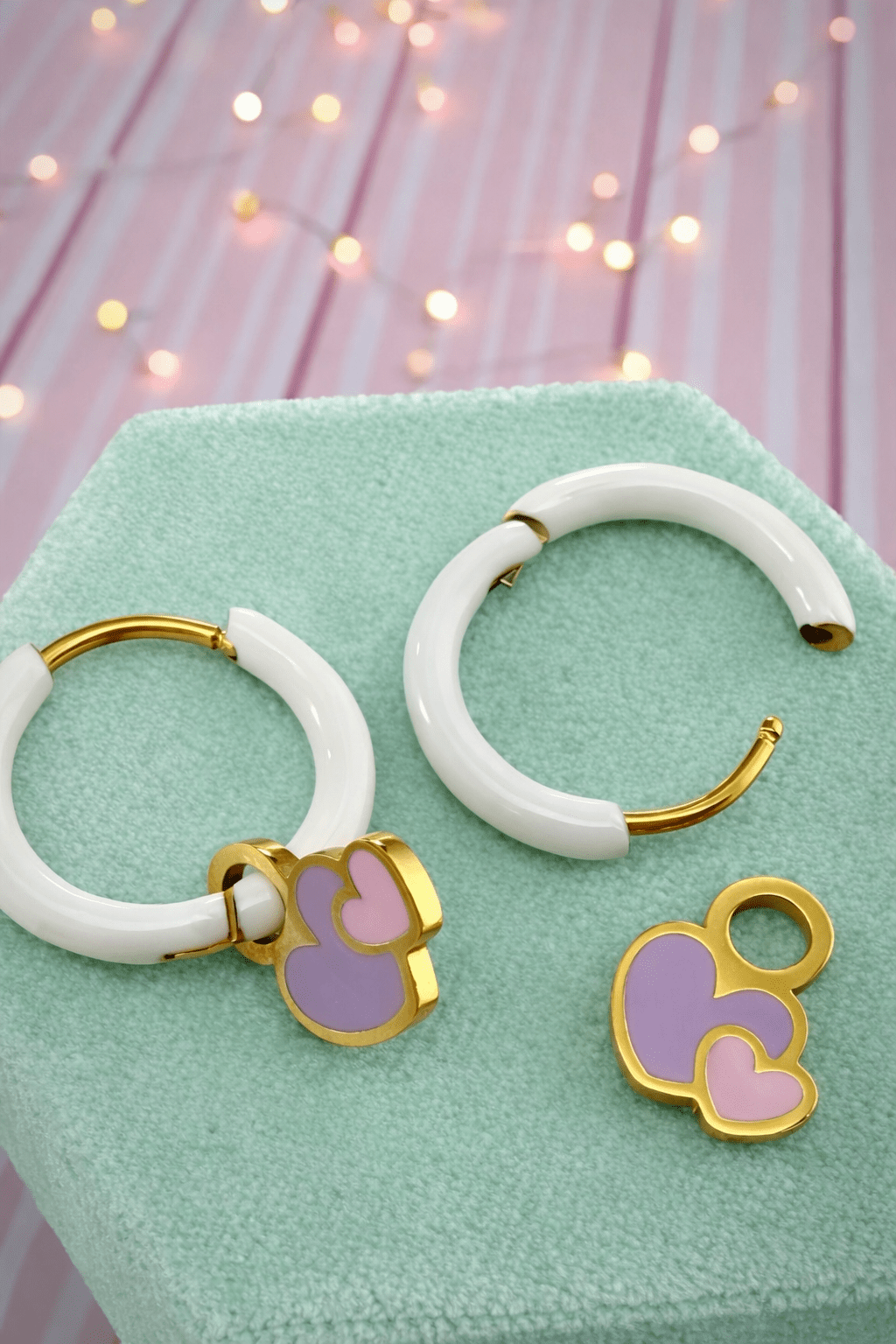 Double Heart Charms & White Huggies - Cherry On Top Jewelry Co.