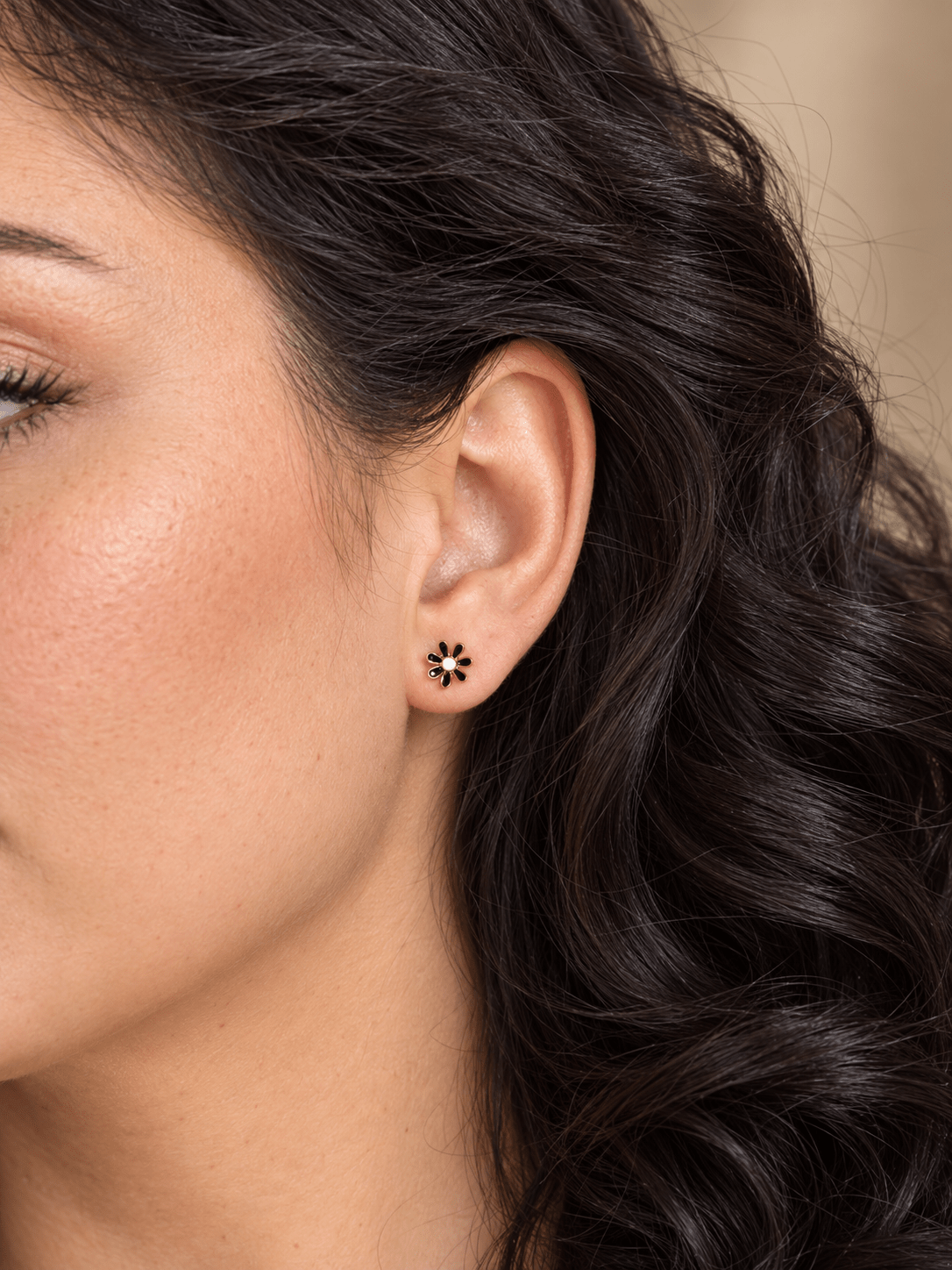 Gold and Black Flower Screwbacks - Cherry On Top Jewelry Co.