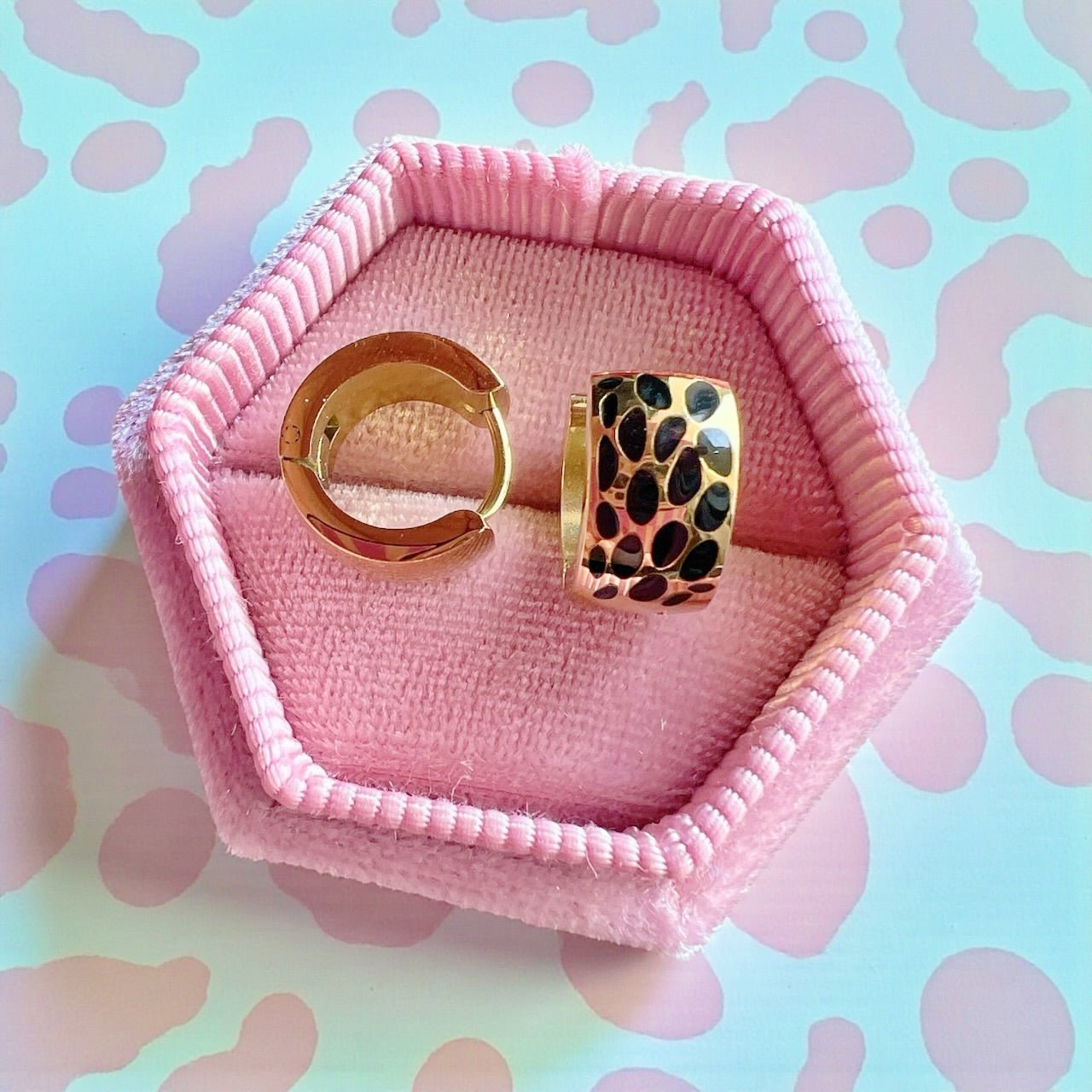 Gold & Black Leopard Print Huggies - Cherry On Top Jewelry Co.