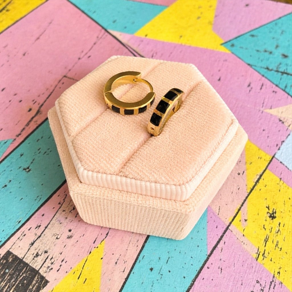 Gold & Black Striped Huggie - Cherry On Top Jewelry Co.