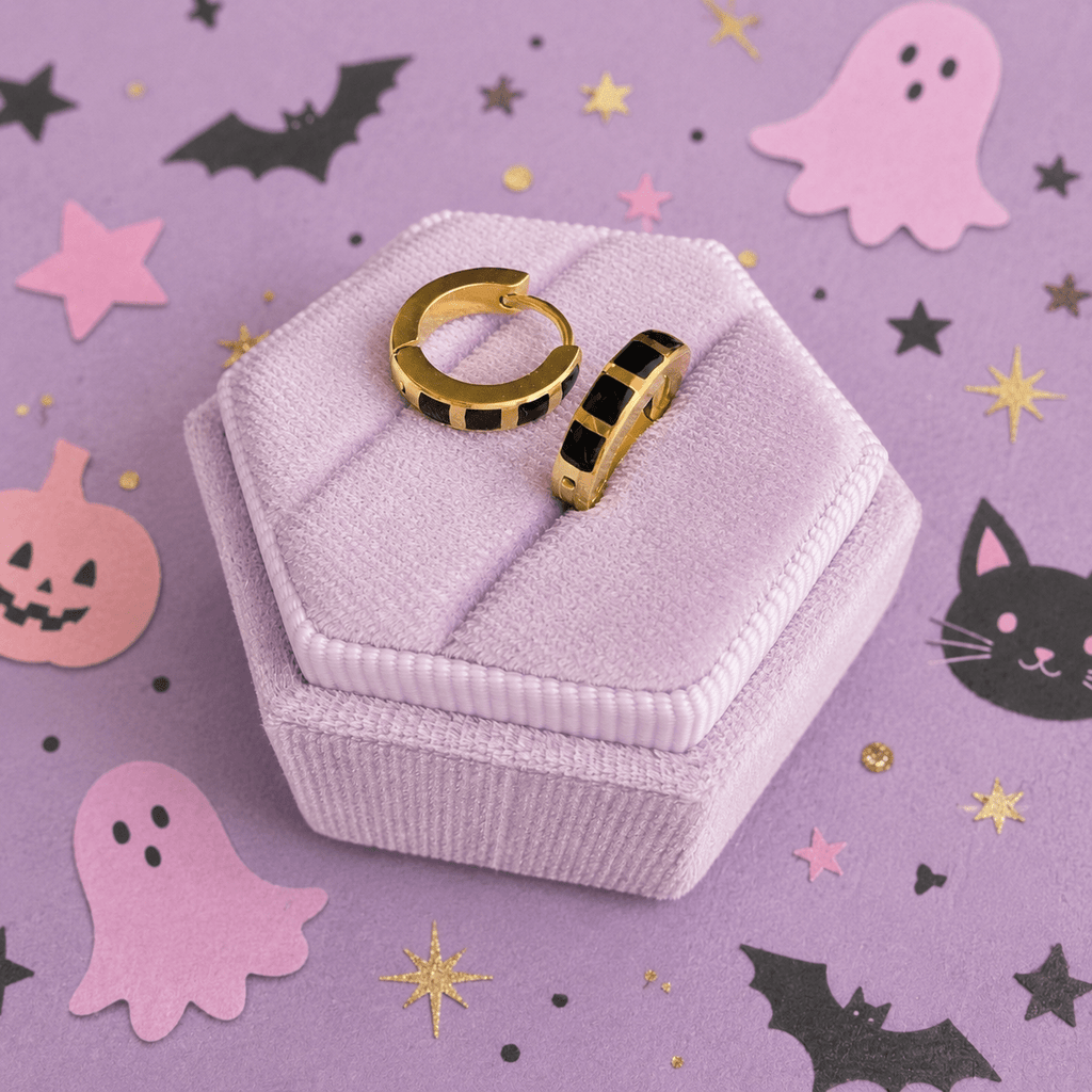 Gold & Black Striped Huggies - Cherry On Top Jewelry Co.