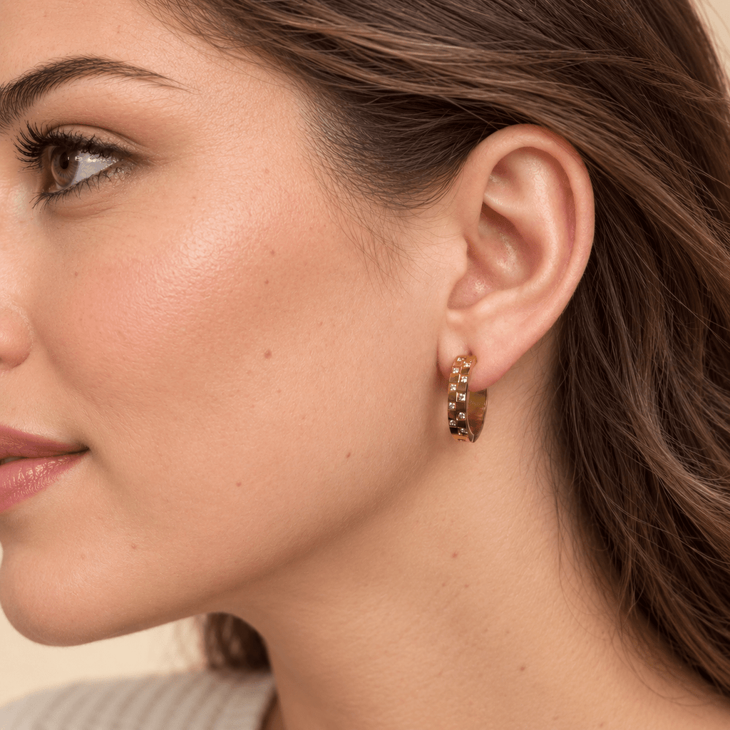 Gold Checkered Zirconia Huggies - Cherry On Top Jewelry Co.