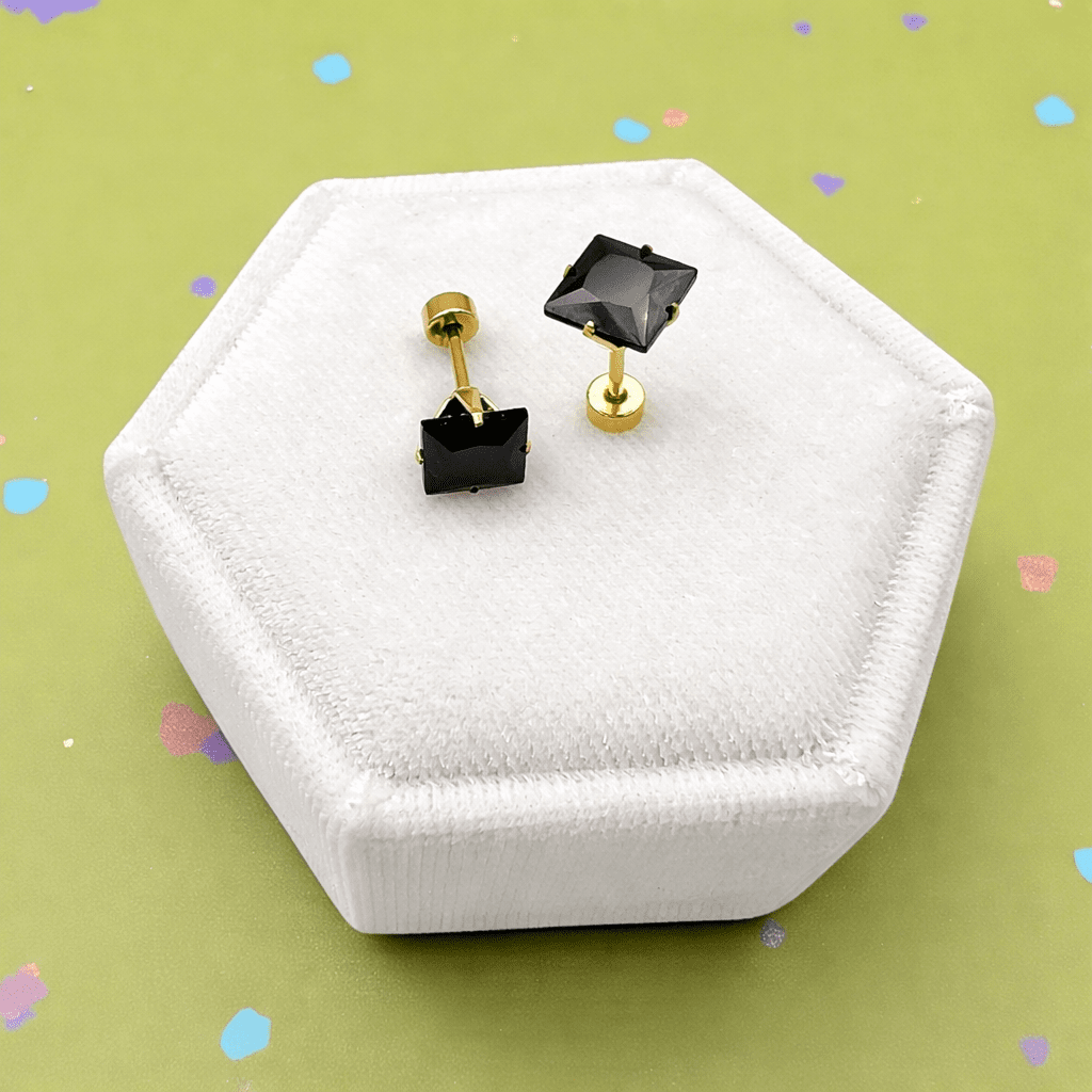 Gold Cubic Black Zirconia Screwbacks - Cherry On Top Jewelry Co.