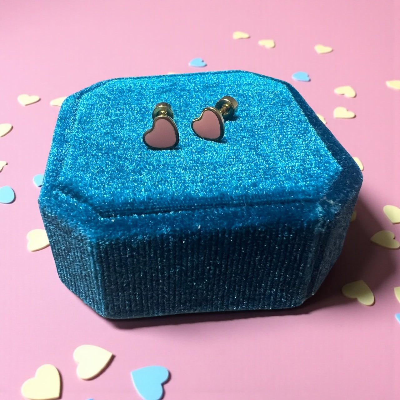 Gold & Peachy Pink Heart Screwbacks - Cherry On Top Jewelry Co.