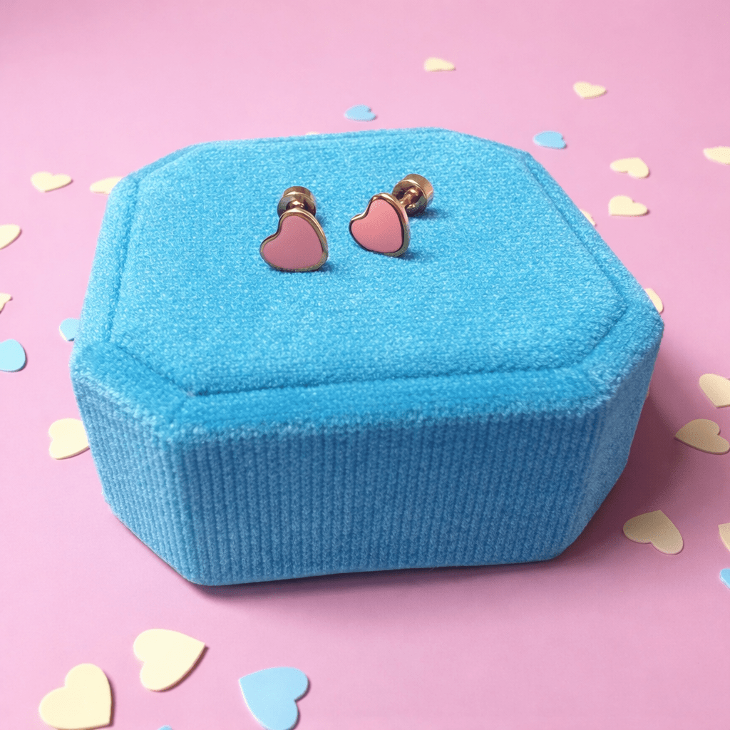 Gold & Peachy Pink Heart Screwbacks - Cherry On Top Jewelry Co.