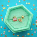 Gold Pink Birthday Cake Screwbacks - Cherry On Top Jewelry Co.