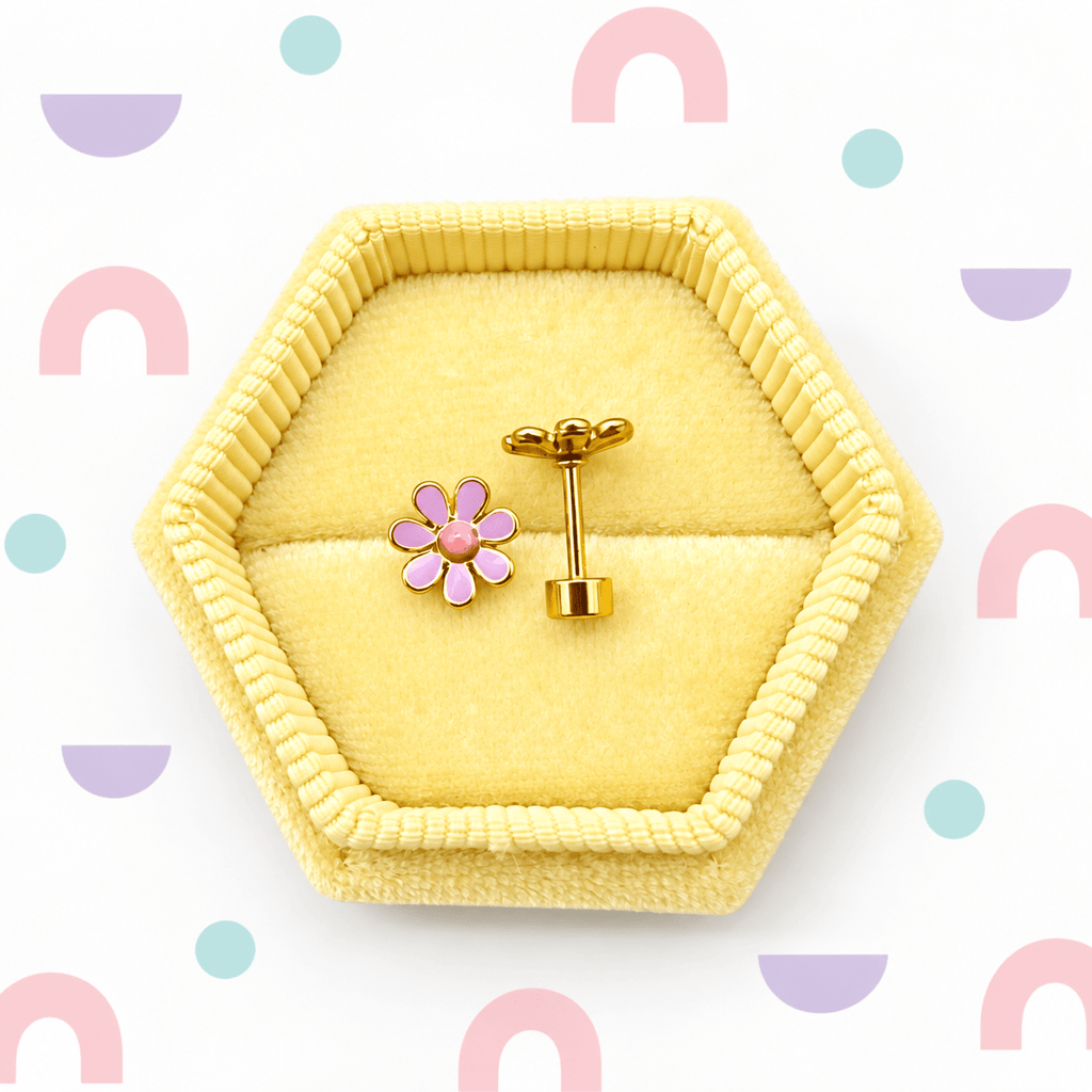 Gold & Purple Flower Screwbacks - Cherry On Top Jewelry Co.