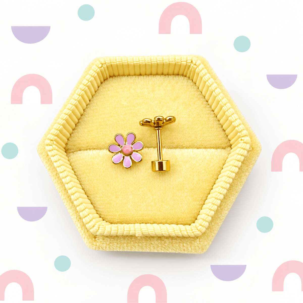Gold & Purple Flower Screwbacks - Cherry On Top Jewelry Co.