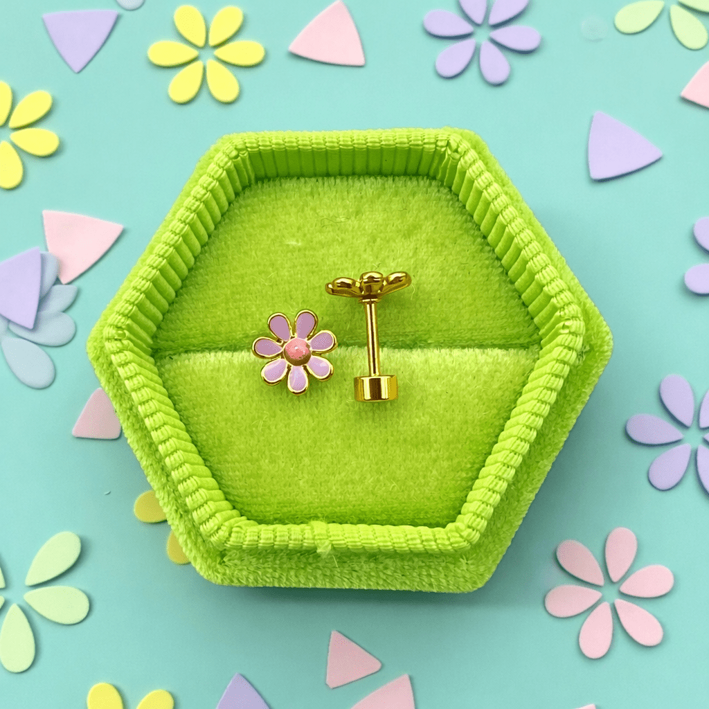 Gold & Purple Flower Screwbacks - Cherry On Top Jewelry Co.