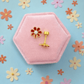 Gold Red Flower Screwbacks - Cherry On Top Jewelry Co.