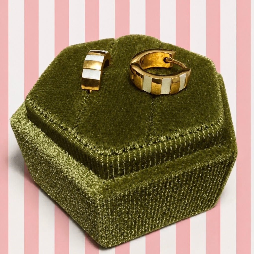 Gold Shell Striped Huggies - Cherry On Top Jewelry Co.