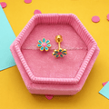 Gold & Teal Flower Screwbacks Earrings - Cherry On Top Jewelry Co.