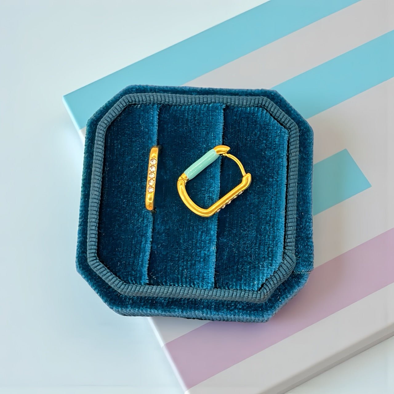 Gold Turquoise Diamond Huggies - Cherry On Top Jewelry Co.