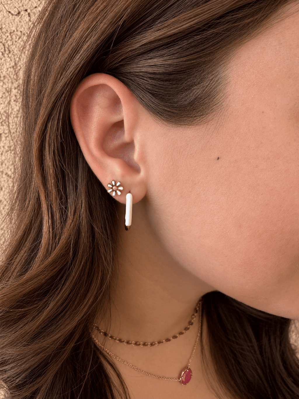 Gold White and pink Flower Screwbacks - Cherry On Top Jewelry Co.