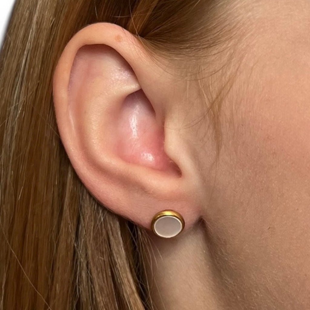 Gold & White Shell Round Screwbacks - Cherry On Top Jewelry Co.