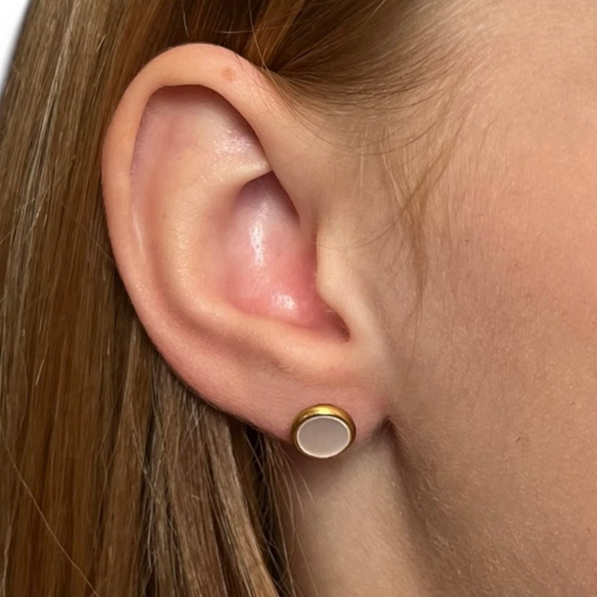 Gold & White Shell Round Screwbacks - Cherry On Top Jewelry Co.