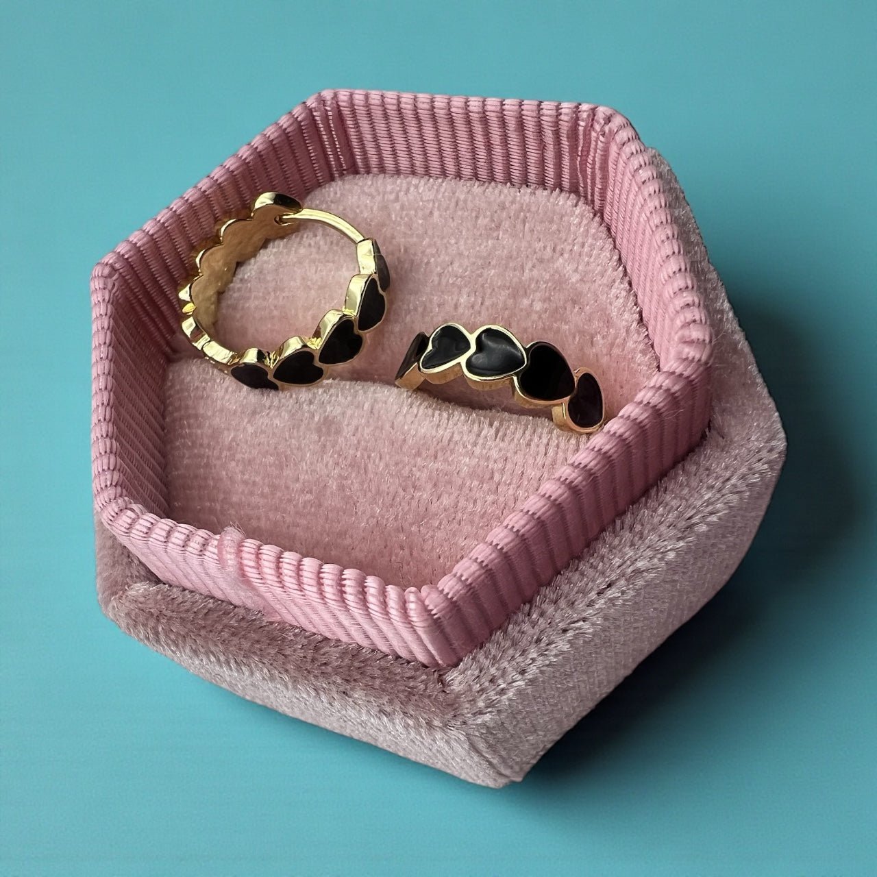 Golden Black Heart Huggies - Cherry On Top Jewelry Co.