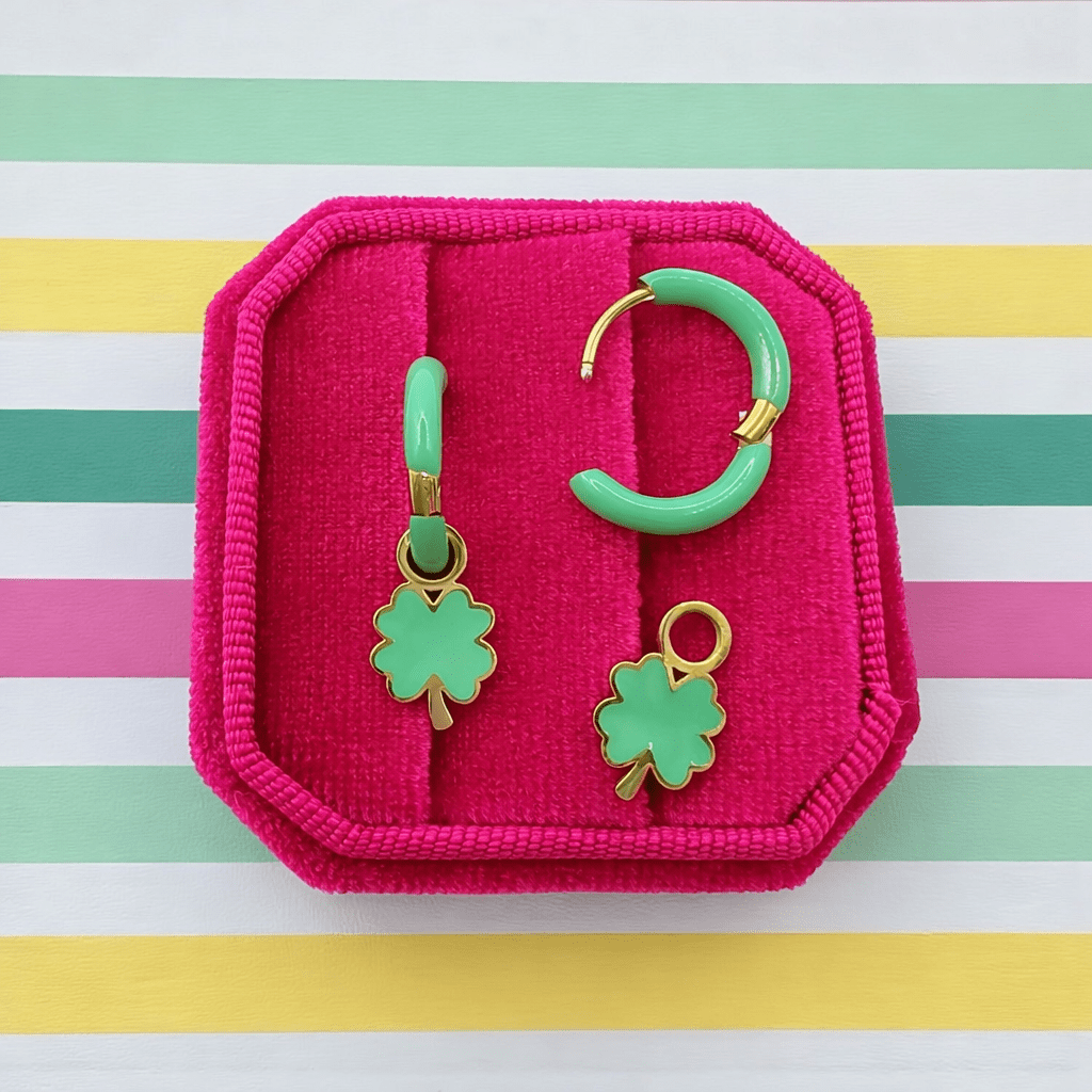 Green Huggies & Clover Charms - Cherry On Top Jewelry Co.