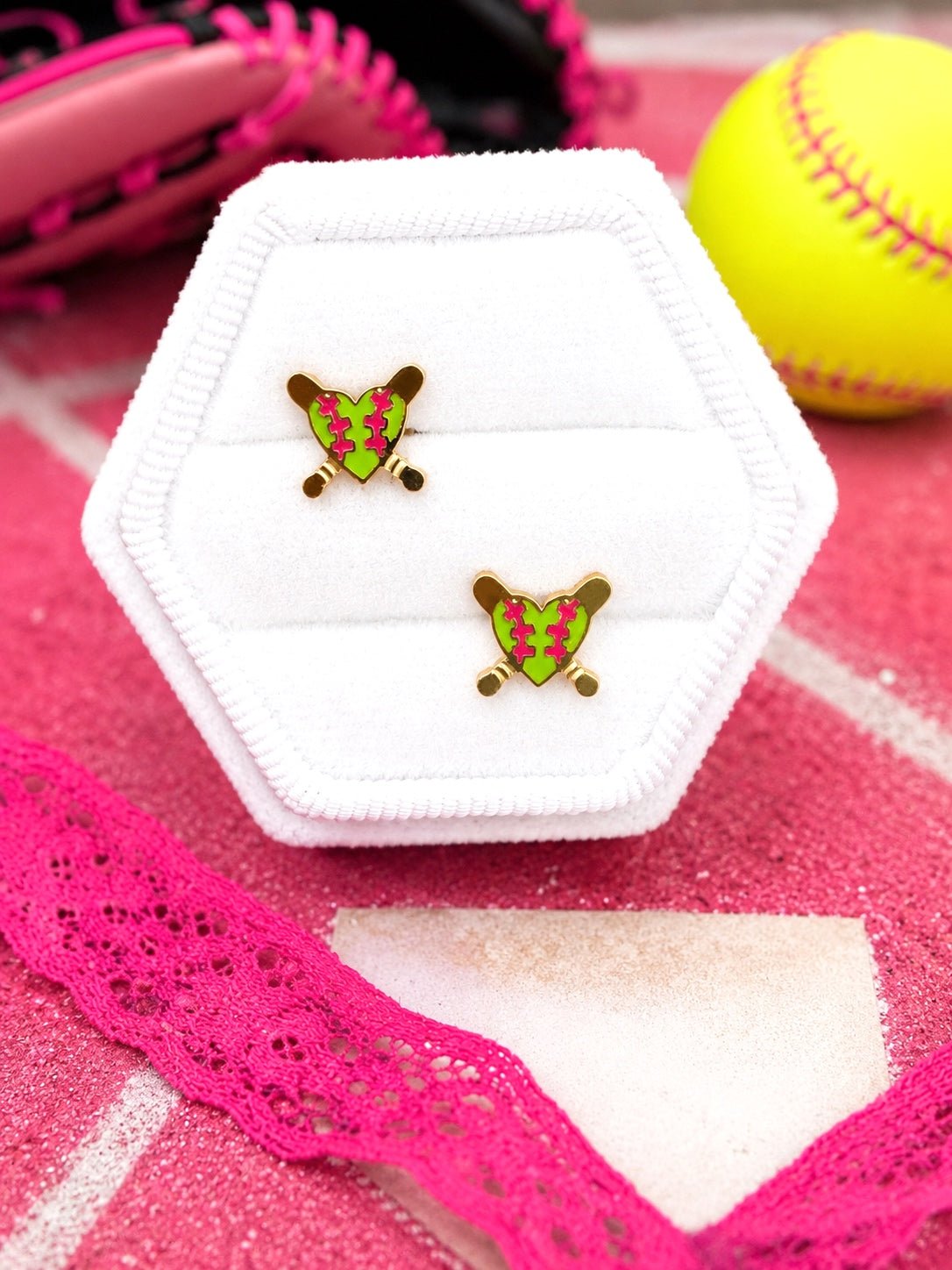 Heart of the Game 🥎 Premium Crafted Softball Stud Earrings - Cherry On Top Jewelry Co.