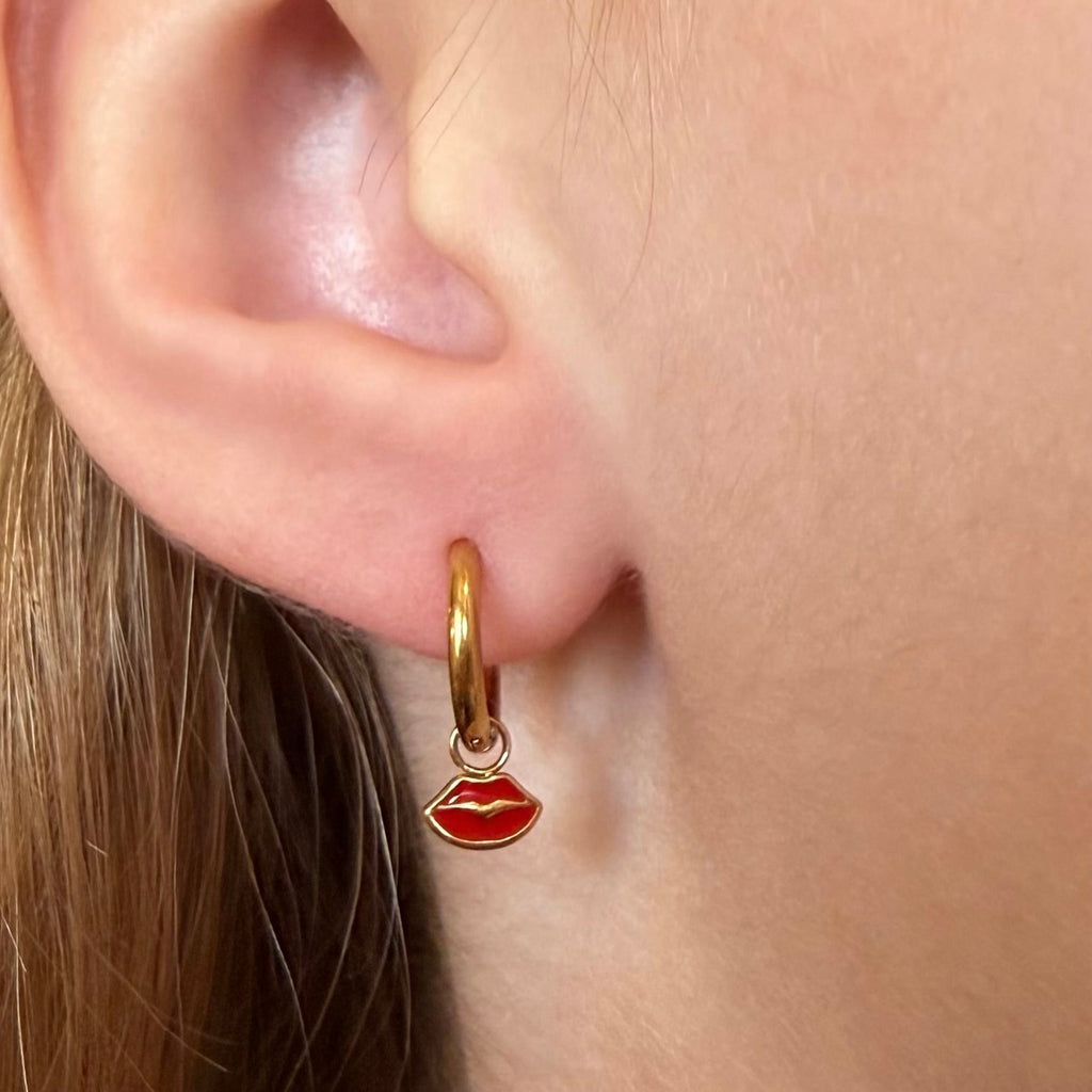 Kissy Lip Charms & Gold Huggies - Cherry On Top Jewelry Co.