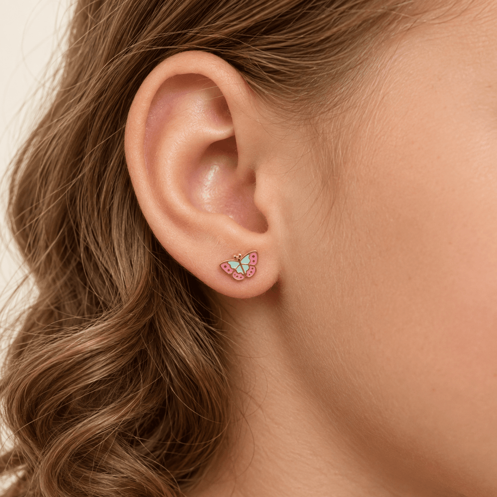 Mauve/Blue Butterfly Screwbacks - Cherry On Top Jewelry Co.