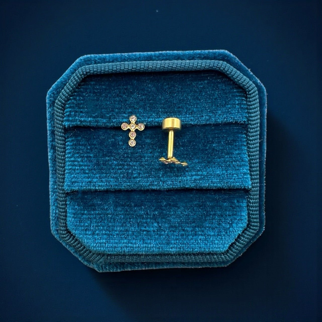 Mini Gold Diamond Cross Screwbacks - Cherry On Top Jewelry Co.